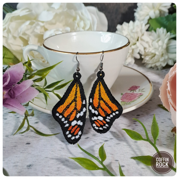 yellow-orange monarch earings