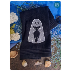 chat fantôme - Serviette brodée